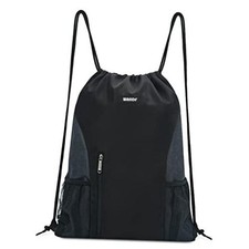 Drawstring Backpack, Gym Sackpack for Sports Mesh Pockes, Water Black