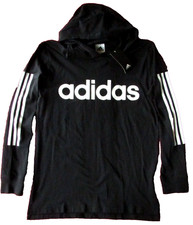 adidas YOUTH Kids size L 14/16 Black White 3-Stripes Long Sleeve Hoodie