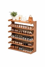 3/5/6 Tier Bamboo Shoe Rack Organizer Wooden Shelf Entryway Space Saving