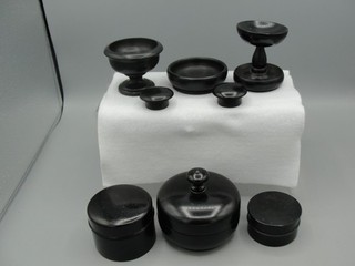 8 x Antique Ebony Dressing Table Items Ointment Pot Dishes Lidded Pot Etc VGC