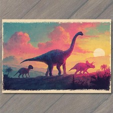 STICKER Dinosaur Sunset Brachiosaurus Triceratops Kids Animal Surreal