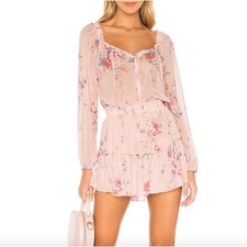 LoveShackFancy Pink Floral 100% Silk Tiered Ruffle Mini Dress Size Medium