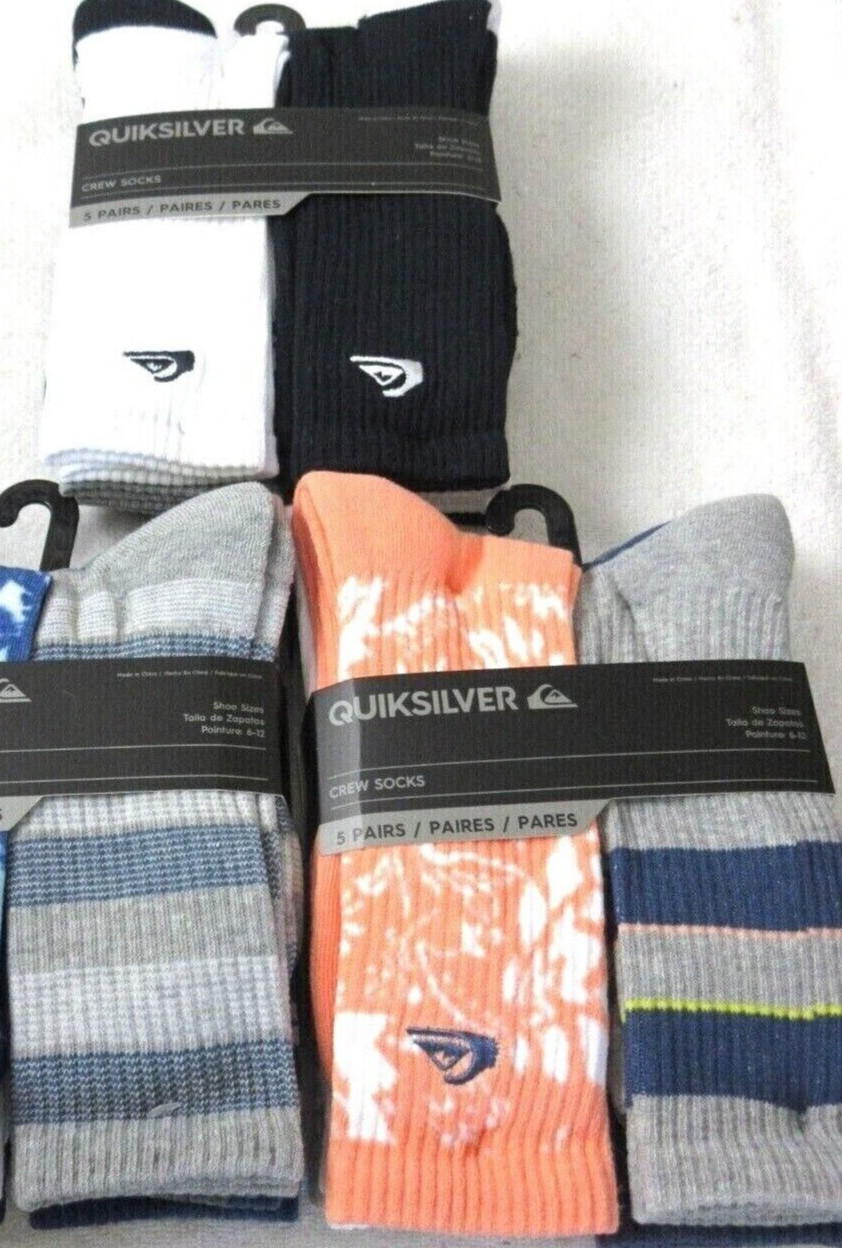 Quiksilver Men's Crew Length socks lot of 5 pairs Size 6-12 