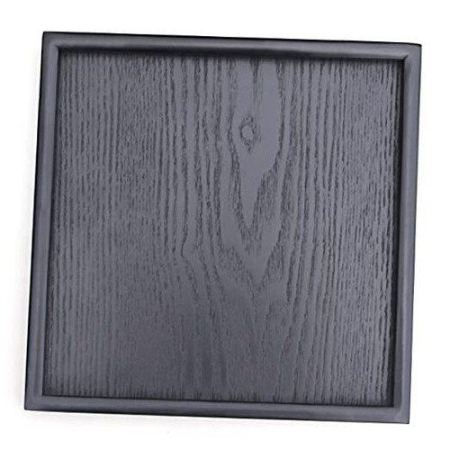 Solid Wood Serving Tray, Square Non-Slip Tea Coffee 11.8" x 11.8" x 0.8" Black
