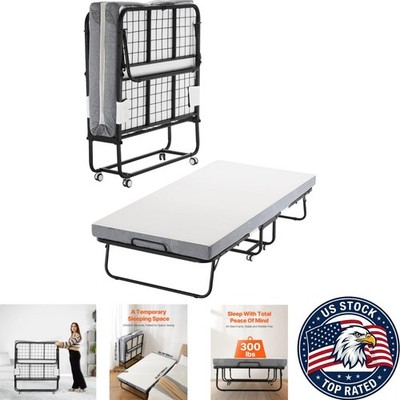 Durable 38 x75  Rollaway Bed - Sturdy Metal Frame with 450 lbs Capacity   White