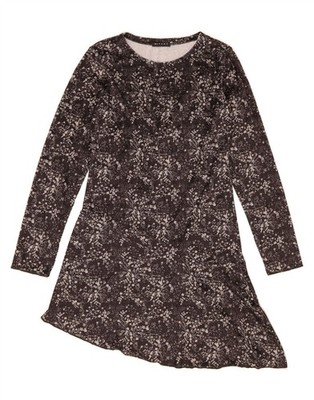 SISLEY Mädchen Langarm asymmetrisches Kleid 11-12 Jahre 2XL grau geblümt BS03