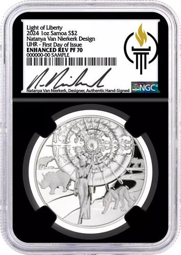 2024 1oz Samoa Light of Liberty .9999 Silver Coin NGC PF70 FDOI Van Niekerk Sign