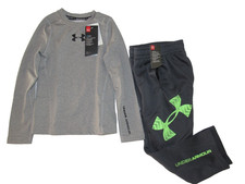 UNDER ARMOUR COLDGEAR Kids YXS Gray Baselayer Shirt Logo Fleece Pants 4 Years 