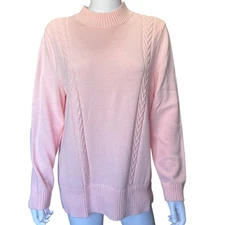 Karen Scott Pullover Womens XL Soft Pink Cotton Cable Knit Ribbed Hem NWT
