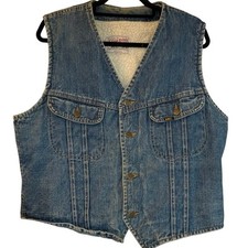 Vintage 70s Lee Storm Rider Sherpa Lined Denim Vest Adult Large Boxy 