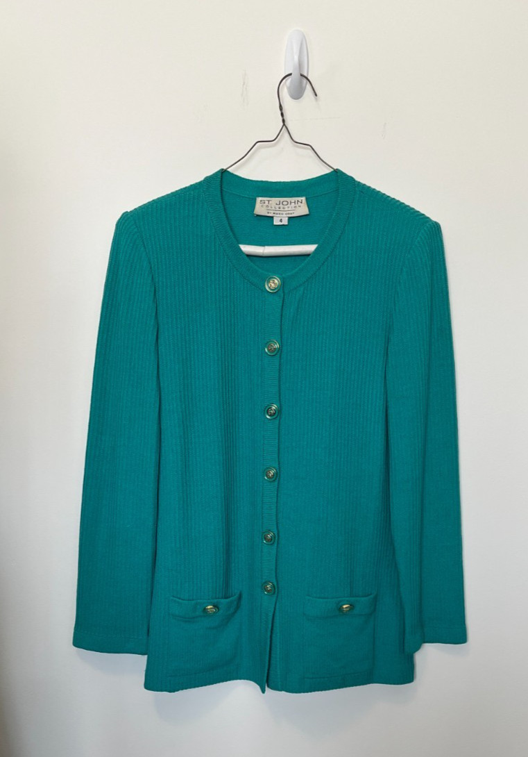 St John Collection Teal Button Front Cardigan, Sz… - image 1