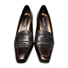 Vtg Etienne Aigner Leather Pumps 7.5 Brown Lizard Embossed Mid Heel Loafer Style