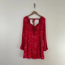 Free People Tess Milkmaid Mini Dress in Red Pop Combo Womens Size Medium