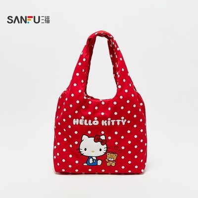 Hello Kitty Red Polka Dot Embroidered Tote Bag Sanrio Japan Slouchy Shoulder Bag