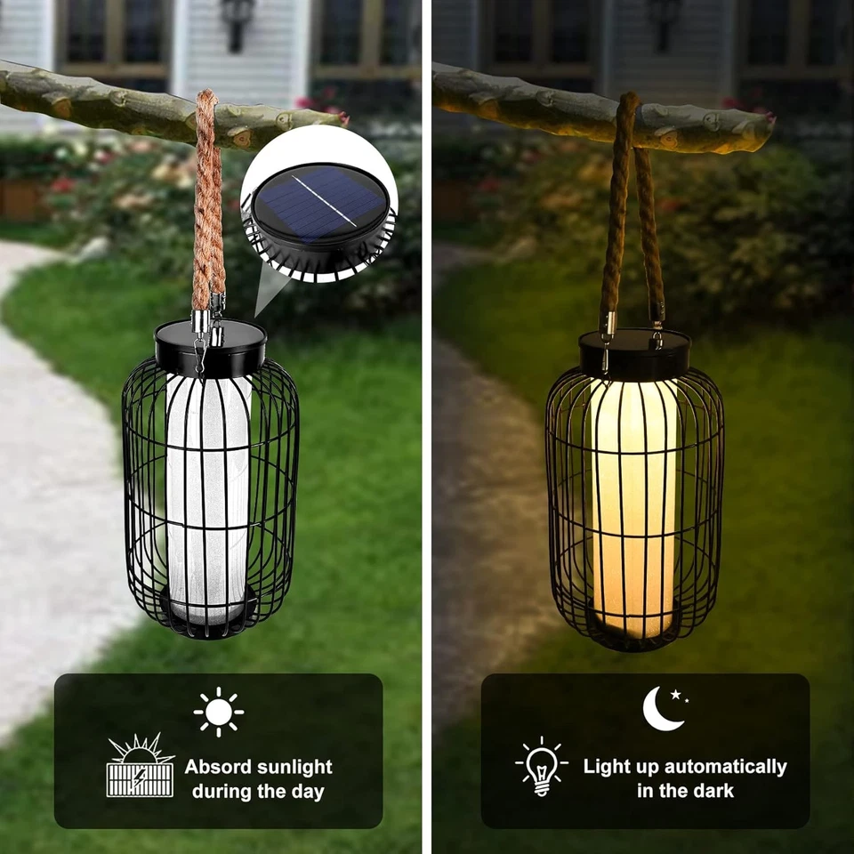 Large Solar Powered Lantern Outdoor-Heavy Duty Metal Hanging Lights Decorative - Image 2 of 4
