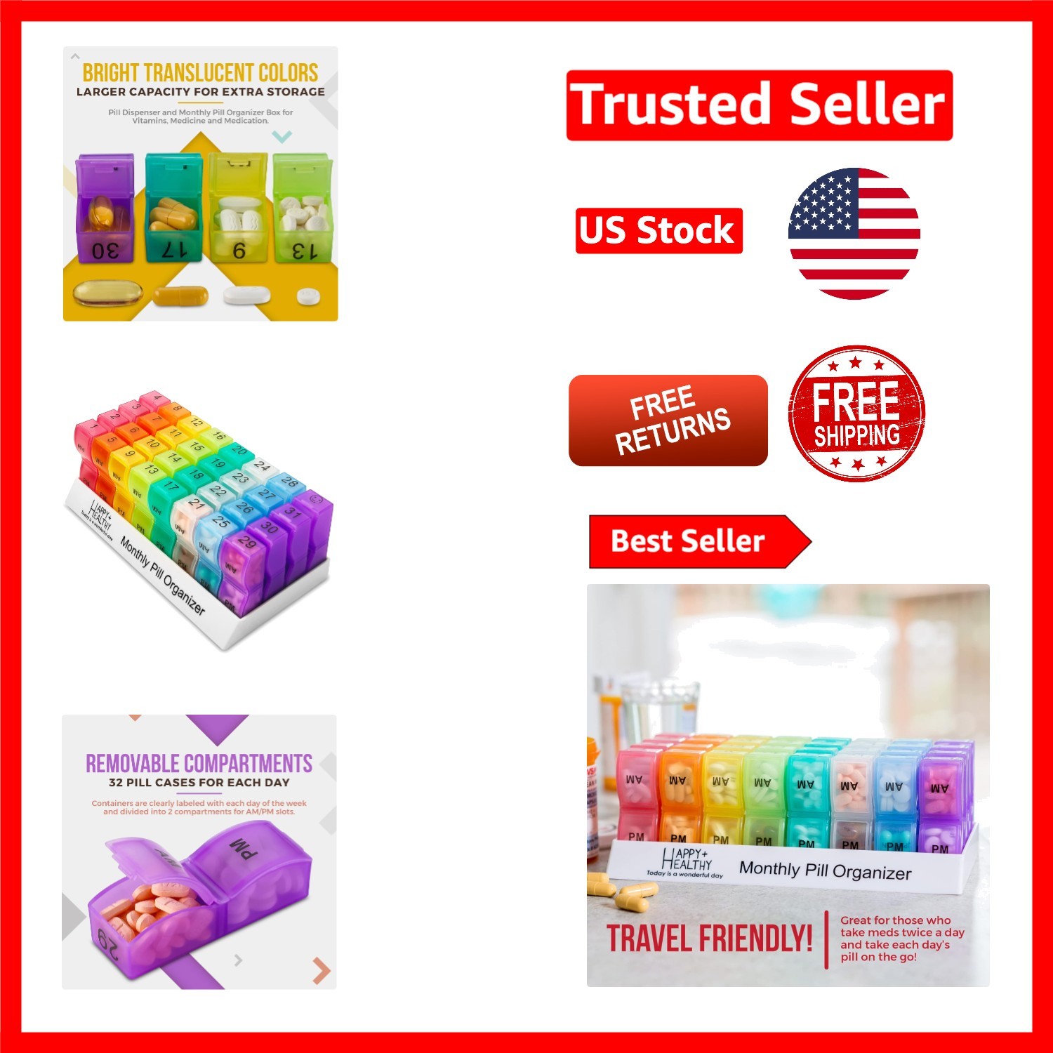 Effortless Medication Management - 31-Day AM/PM Pill Organizer with Locking Lids