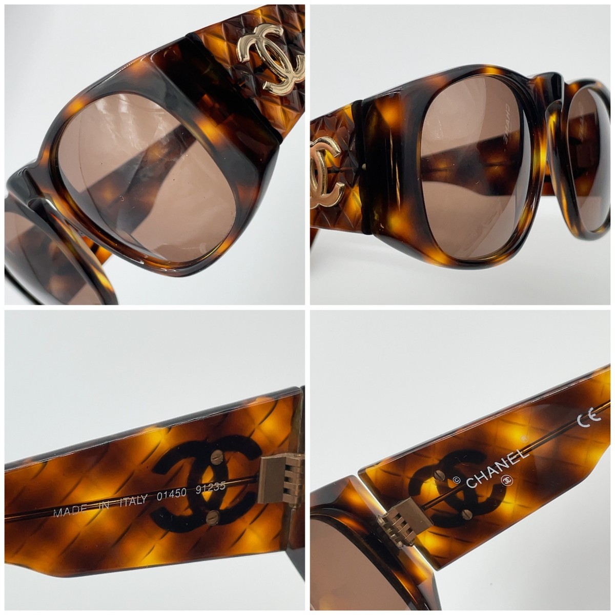 Auth Chanel Coco Mark / Matelasse Plastic Tortoise 2-style