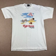 Vintage High Sierra Lake Tahoe T-Shirt Men’s M White Beach Dog USA 80s 90s Tee