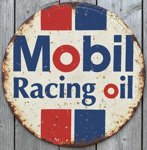 Mobil Racing Oil 8" Diameter Vintage Novelty Metal Sign Made In USA New!