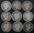 9 Barber Silver Dimes 1902-1910 Including 1903-O & 1908-D
