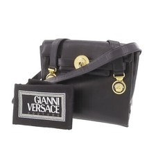 GIANNI VERSACE Used Shoulder Bag Black Leather Vintage BS89 S