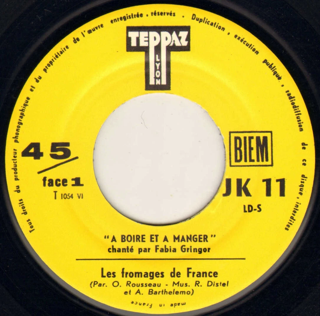 FABIA GRINGOR "CHANSONS A BOIRE ET A MANGER" SP 1958 TEPPAZ JK 11