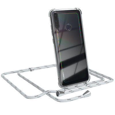 Für Huawei P40 Lite E Handyhülle zum Umhängen Kordel Tasche Kette Weiß / Silber