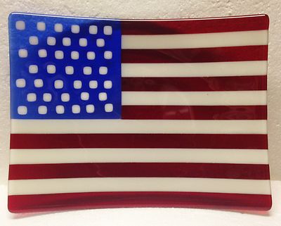 Art Glass AMERICAN FLAG Fused Glass DISH 8 x 12 Spectrum Glass System 96 July 4