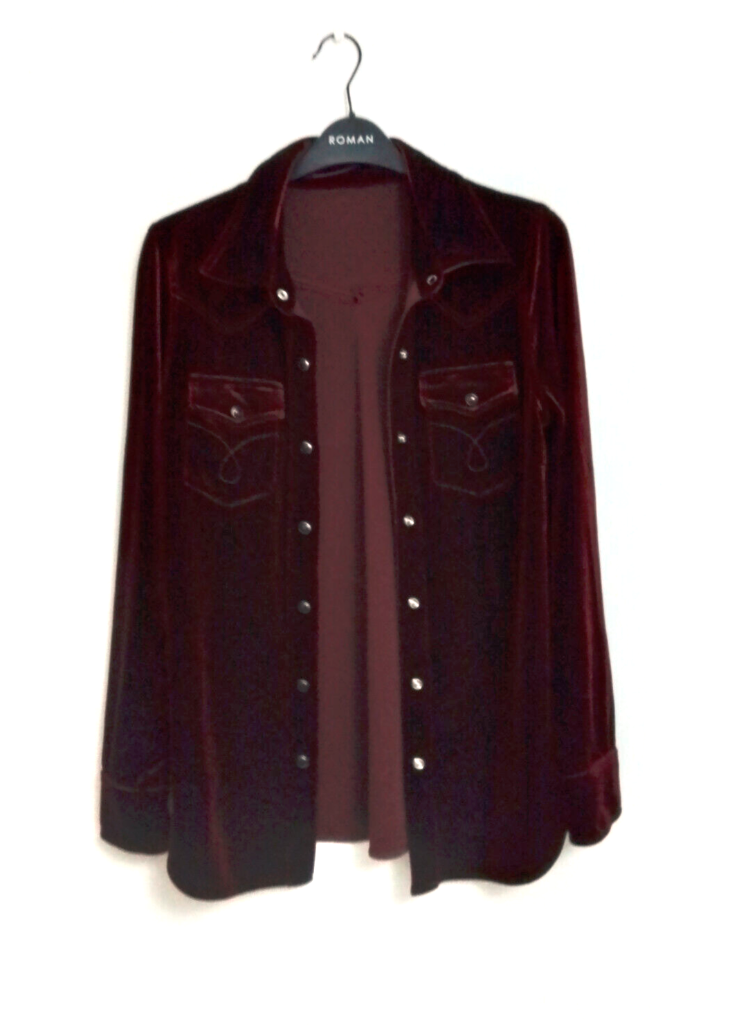 Camicia western in velluto Saint Laurent Paris Borgogna Taglia M (p2p 18 5")