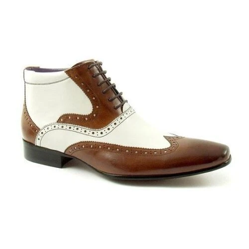 Handmade Men Brown And White Wingtip Ankle Boot, Men Real Leather Boots Men boot