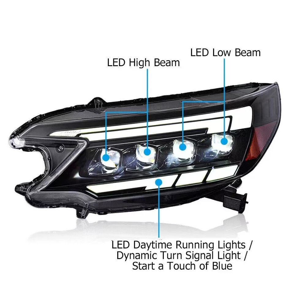 Upgrade Pair Led Headlights For Honda CR-V 2012-2014 Laser Projector DRL Lamps - Image 4 of 4