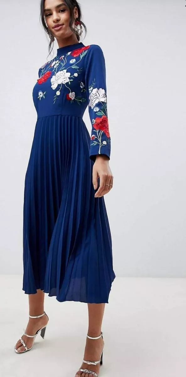 Asos pleated embroidered dress new arrivals