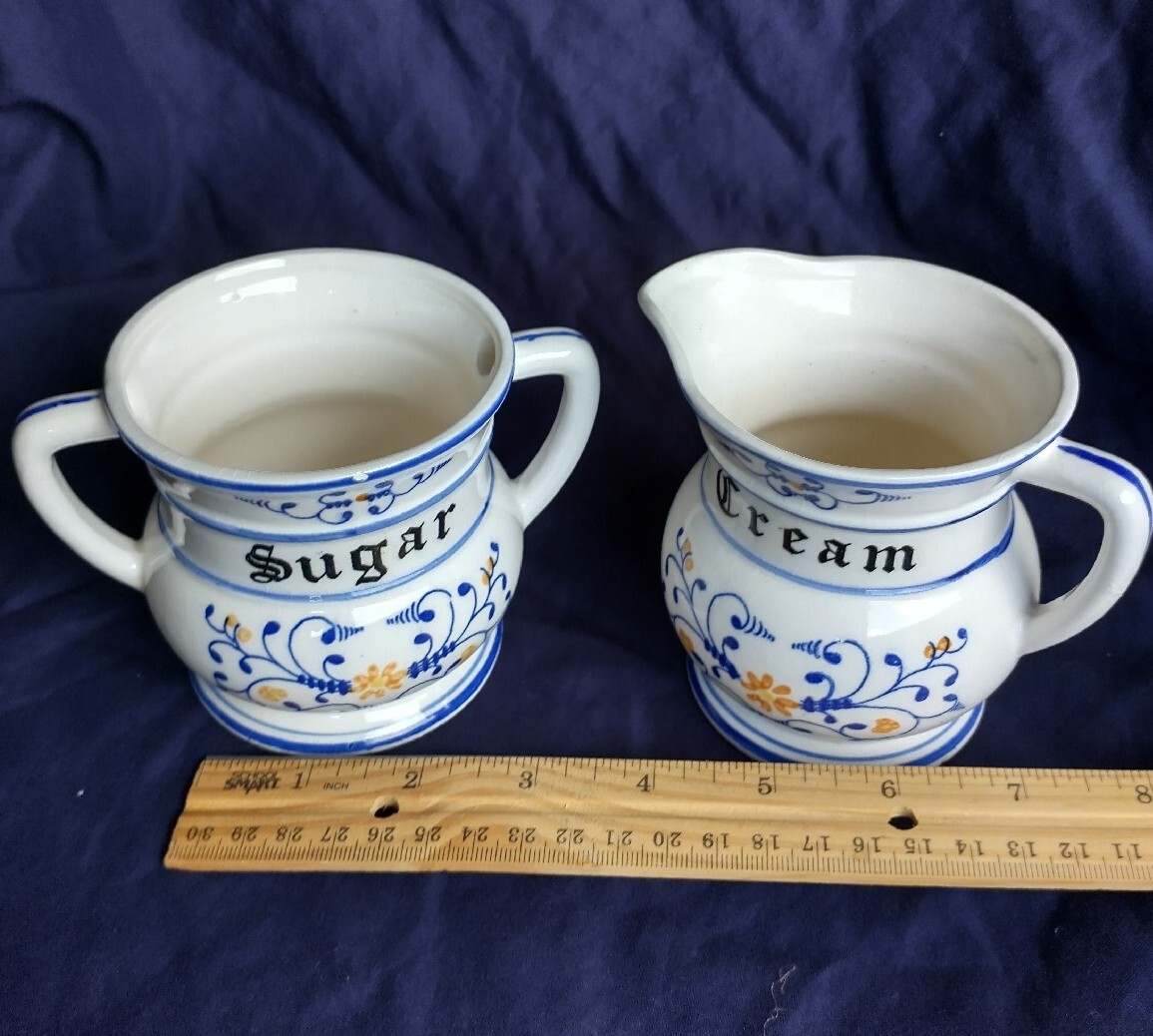 Royal Sealy Heritage Ceramic Cream & Sugar Set Blue Yellow White