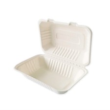 Disposable Sugarcane Bagasse Clamshell White Burger Box – 9x6", 7x5", 8x8", 9x9"