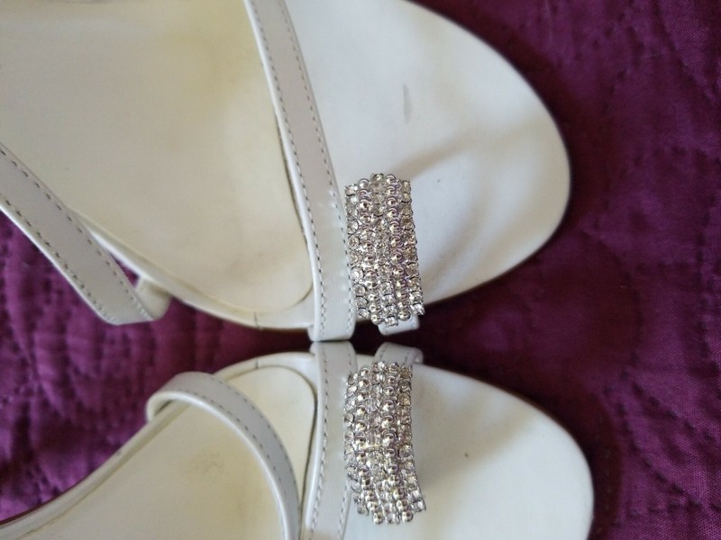 Faith, UK open heel shoes. White with crystal/ jewel toes  for cocktail/party. 