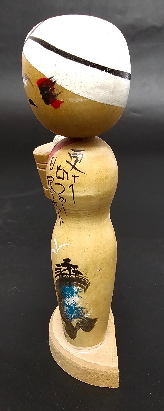 Wooden Japanese Kokeshi Doll Hand-Painted 6" Signed  Vintage