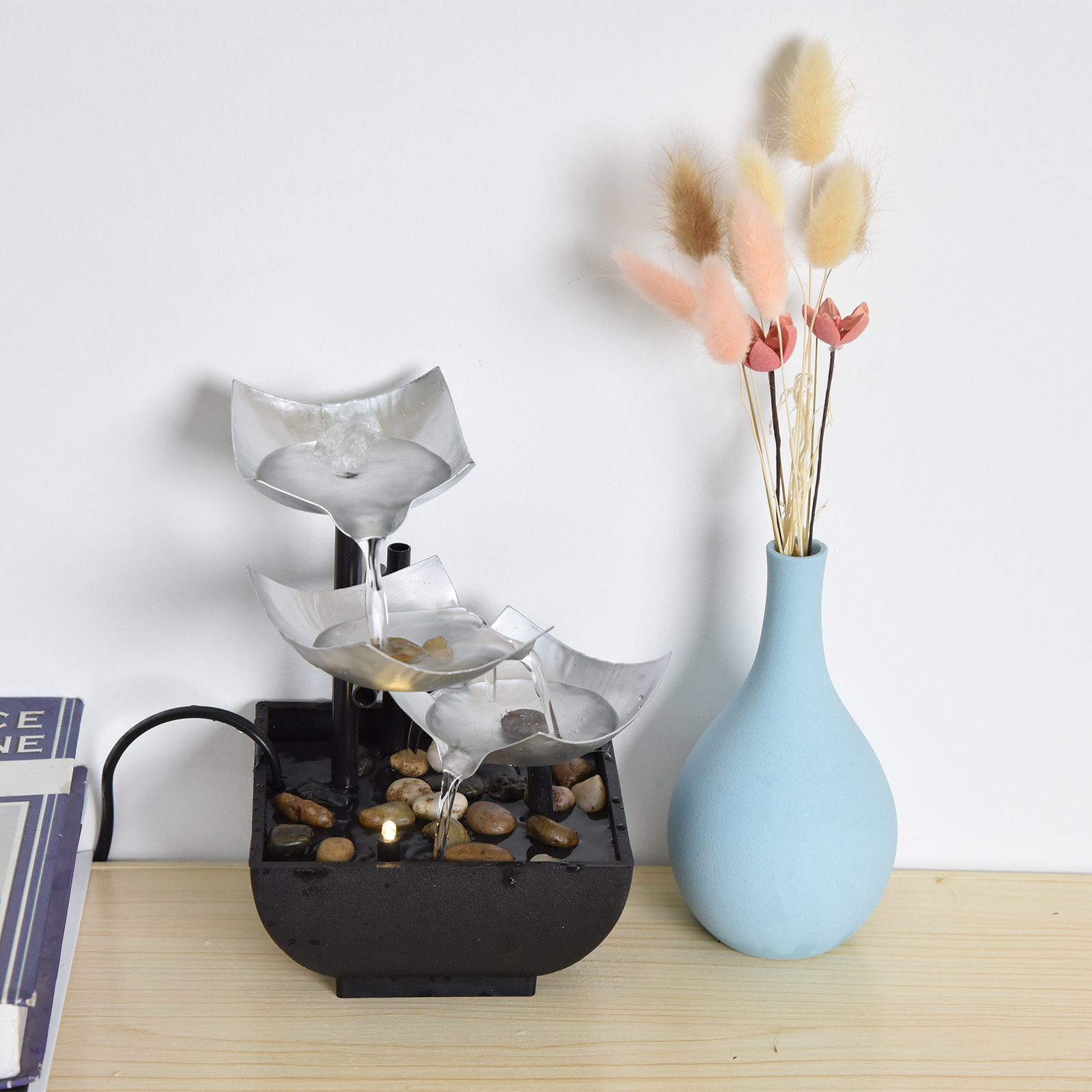 (US Plug 110V)Indoor 3 Tier Relaxing Tabletop Fountain Flowing Water