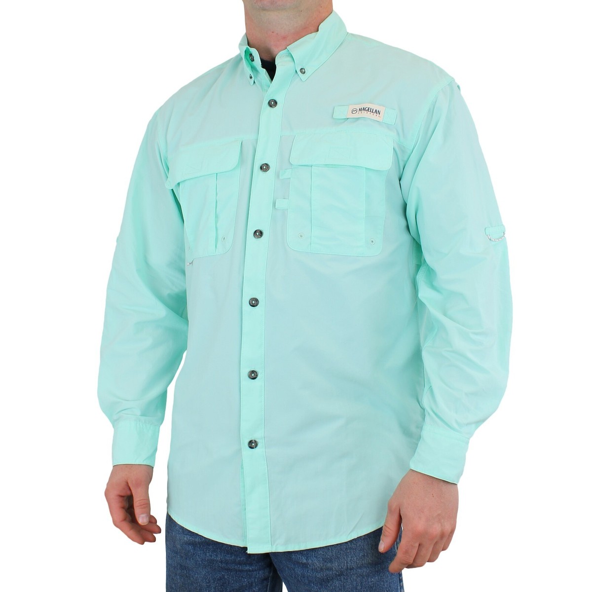 Magellan Fishing Shirt Adult Extra Small Aqua Vented Laguna Madre Roll Tab  Sleev 