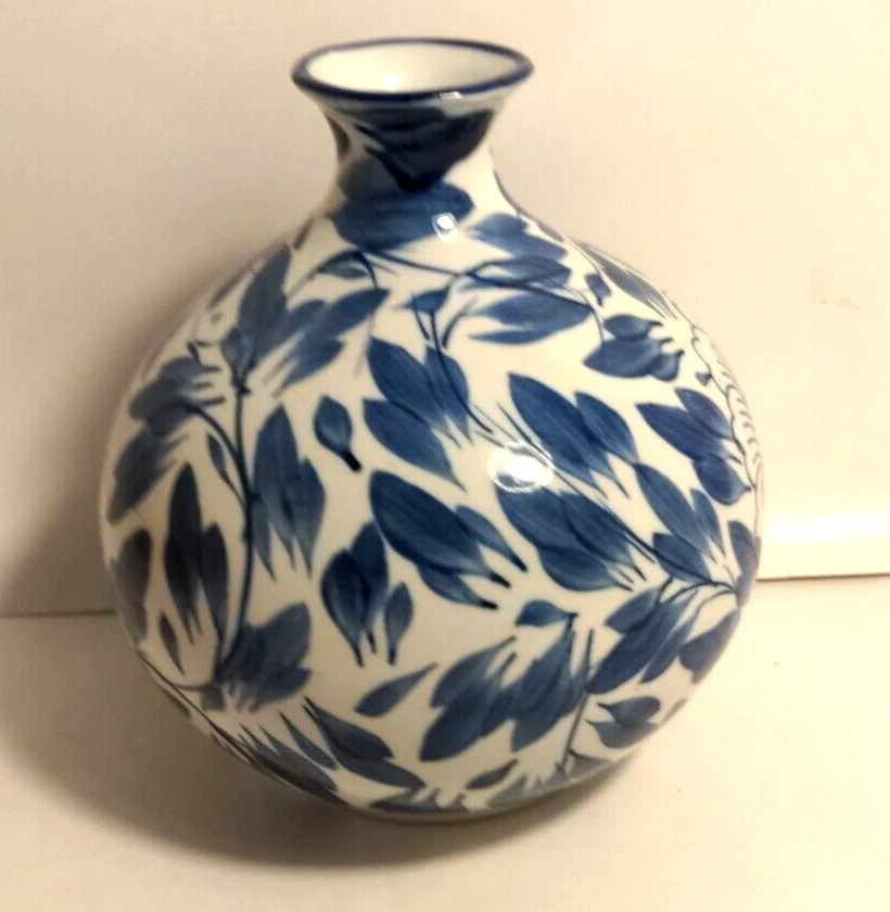 Jarrón floral vintage de cerámica Gumps, azul y blanco, excelente estado - 5,5" Foto 4 de 4