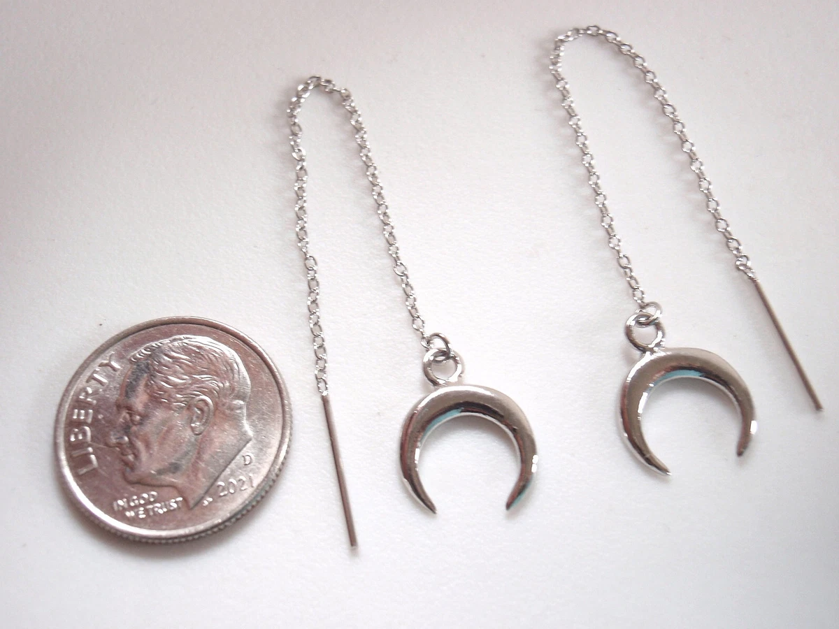 Crescent Moon Threader Earrings Sterling Silver Corona Sun Jewelry