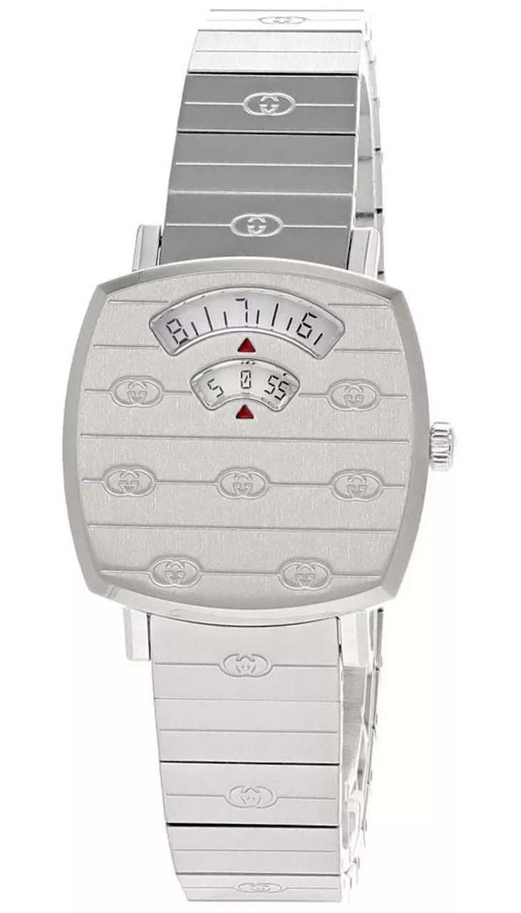 MONTRE FEMME GUCCI GRIP 27 MM CADRAN ARGENT ACIER INOXYDABLE YA157501