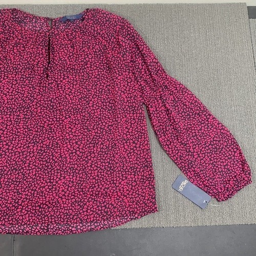 Rachel Roy Lola Blouse Size XS Black Wild Pink Sheer Blouson Sleeves Keyhole Top - Picture 6 of 16