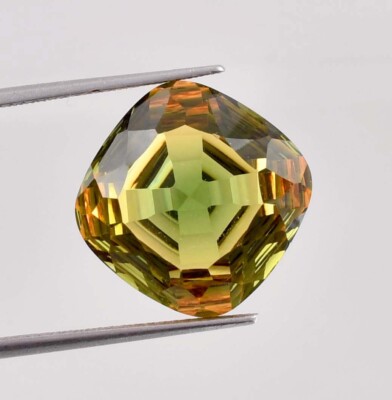 Flawless Natural 12 x 12 Bi-Color Yellow-Green Tourmaline GIT Certified Gemstone