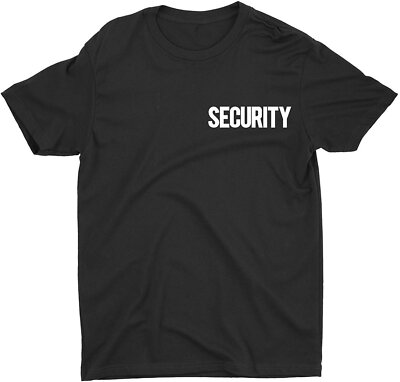 Premium Black Men's Security T-Shirt White Chest Back Print Ringspun Option