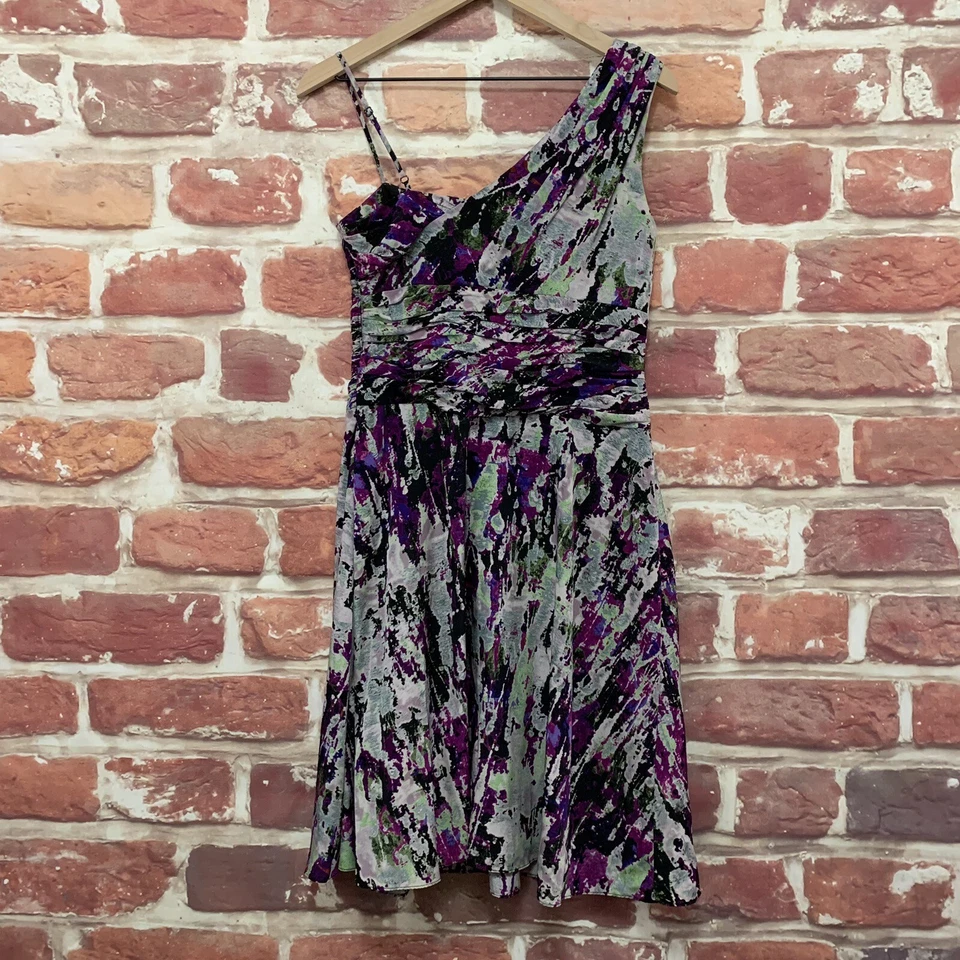 Vestido Andrew Marc New York Una Correa Mujer 6 Multicolor Abstracto Plisado Foto 2 de 4