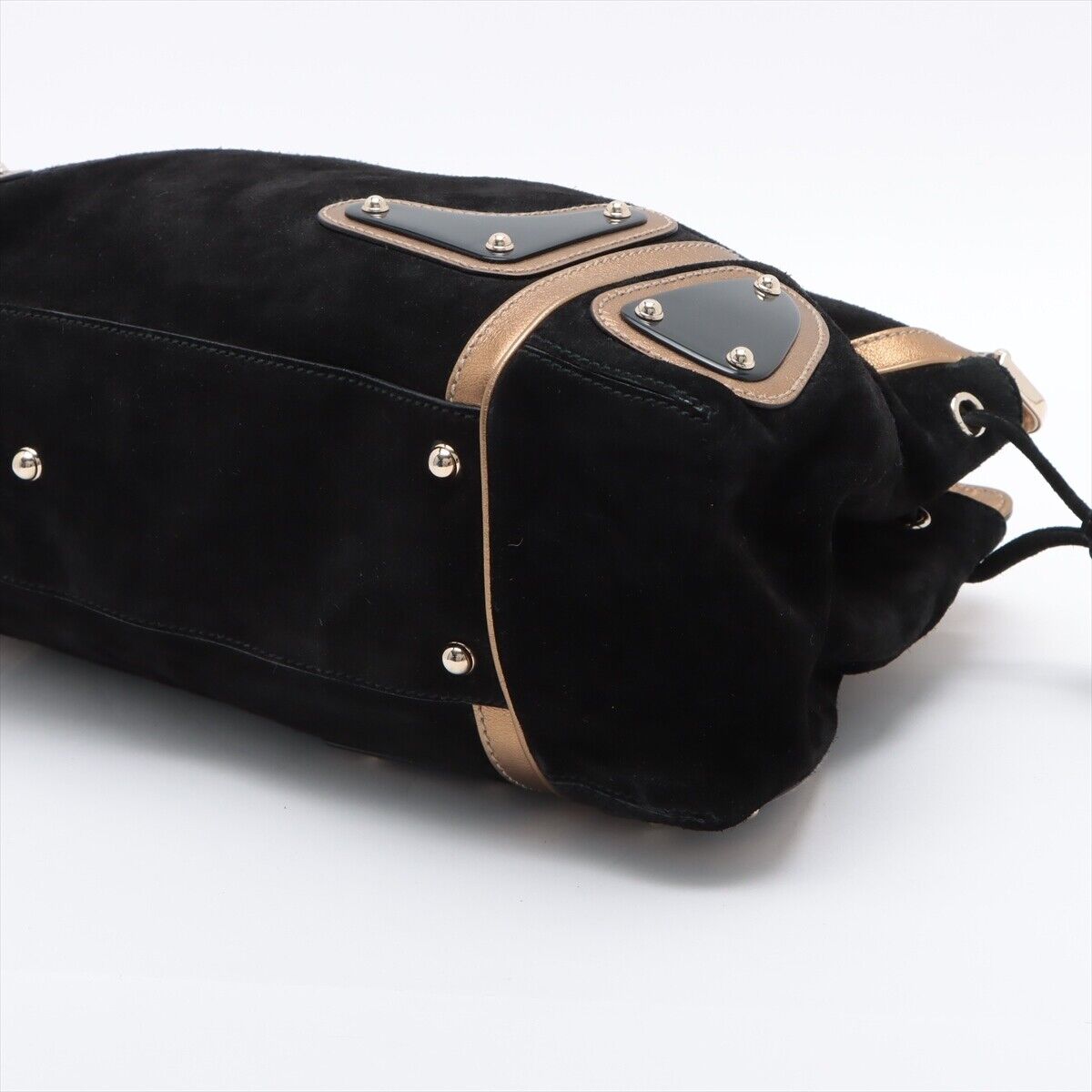 Used Gucci Suede Leather Handbag Black Gold 181867 - image 3