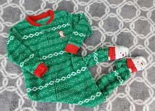 Carter's Size 24 Months Green Christmas Santa Claus Pajamas PJs