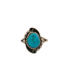 Vintage Hallmarked Sterling H Navajo Tribal Accent Turquoise Stone Ring sz 6 3/4