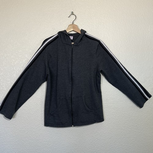 Women’s Sweater Hoodie Sz 1x (16-18) Bobbie Brooks Full Zip Striped Gray - Picture 6 of 10