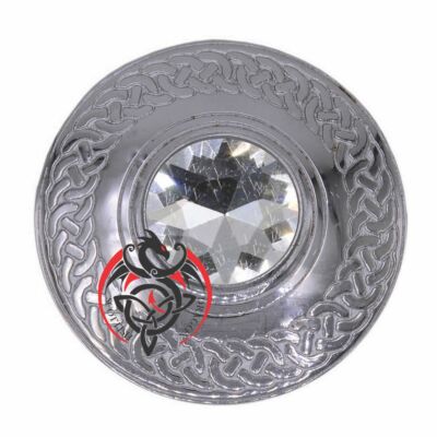 Schottische Damen keltische Brosche Chrom 3''/Kilt Fliege kariert Broschen weißer Stein 3''